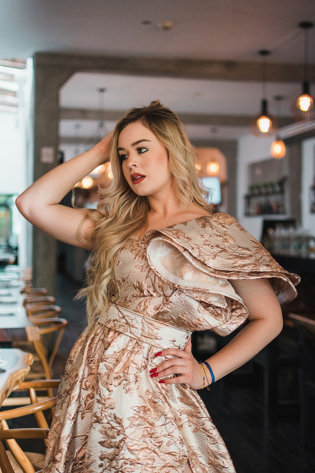 Portrait of an elegant woman at a red carpet event